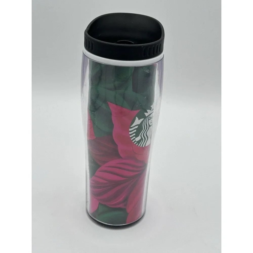 Starbucks 2020 Holiday Poinsettia Travel Tumbler 16 oz Red Floral Coffee Cup‎